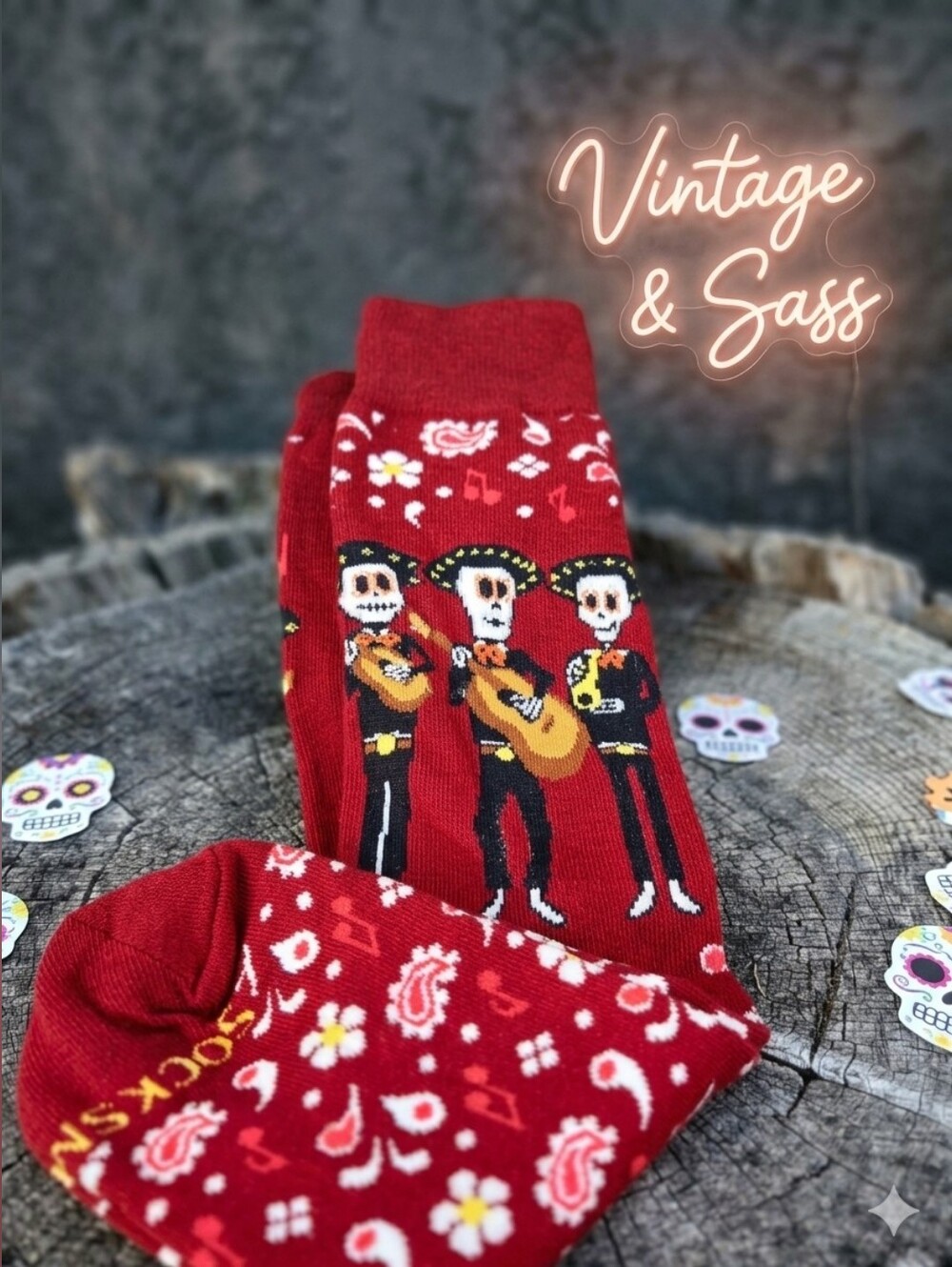 Socksmith Muertos Mariachi Skeleton Socks Red NWOT Women's Crew